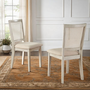 Sammie Dining Chair Set of Two with Rattan Back and Linen Seat for Dining Rooms