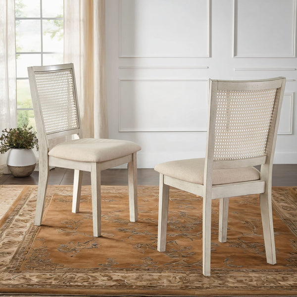 Sammie Dining Chair Set of Two with Rattan Back and Linen Seat for Dining Rooms