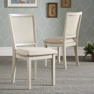Sammie Dining Chair Set of Two with Rattan Back and Linen Seat for Dining Rooms