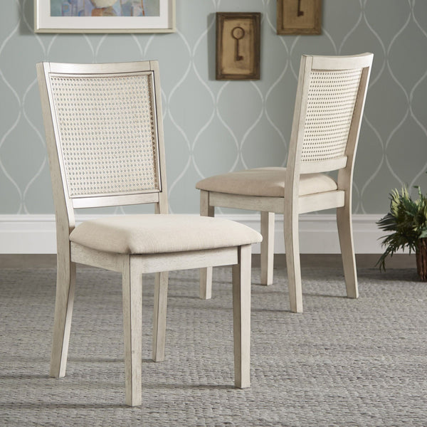 Sammie Dining Chair Set of Two with Rattan Back and Linen Seat for Dining Rooms