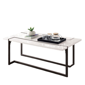 English Elm Modern Contemporary Sofa Table with High Gloss Lacquer Top and Sleek Metal Frame for Entryway Decor Gunmetal,White 51 L x 28 W x 4 H B2741S00474