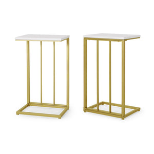 English Elm Christopher Knight Home® - END TABLE Modern Glam C-Shape Side Table with Durable Iron Frame and Sleek MDF Top for Living Rooms Gold+White 66793.00MP2