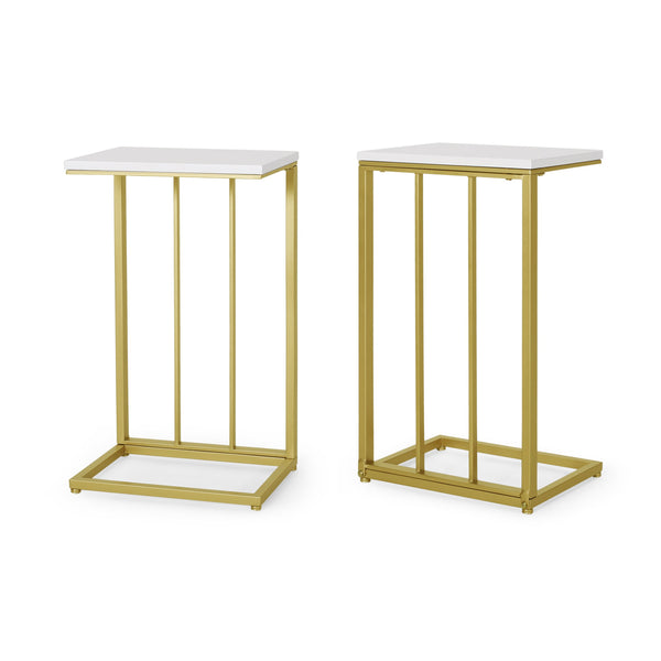 English Elm Christopher Knight Home® - END TABLE Modern Glam C-Shape Side Table with Durable Iron Frame and Sleek MDF Top for Living Rooms Gold+White 66793.00MP2