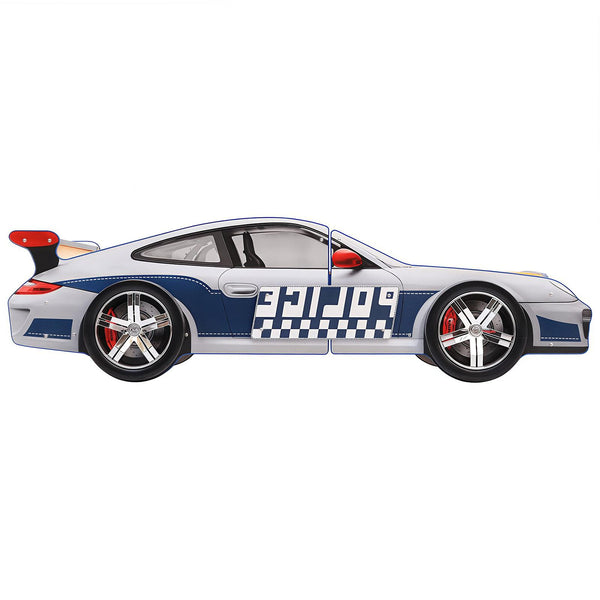 English Elm Hero Patrol Twin Police Car Bed with LED Headlights, Kid-Friendly MDF Frame, Guardrail & Sturdy Slats W2237S00016