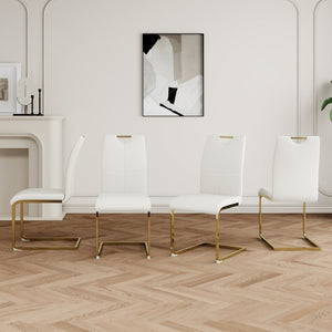 English Elm Modern Faux Leather Dining Side Chairs with Chrome Legs Ergonomic Set of 2 White+Gold W210127295