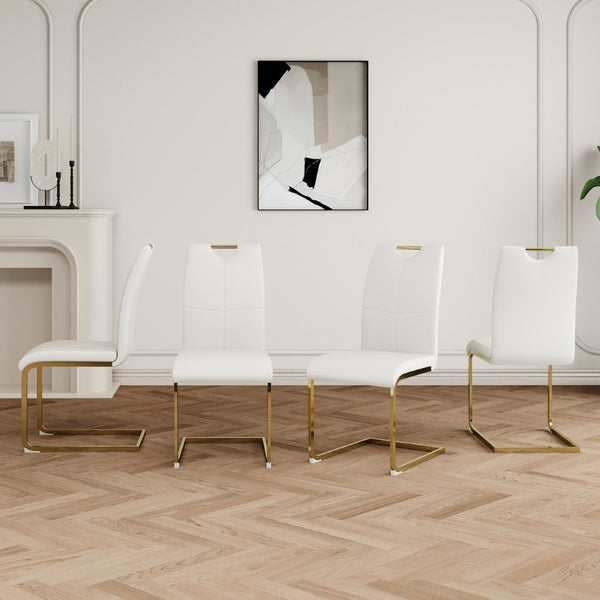 English Elm Modern Faux Leather Dining Side Chairs with Chrome Legs Ergonomic Set of 2 White+Gold W210127295