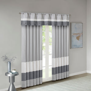 JLA Home Madison Park - Polyoni Pintuck Valance with Lined Color‑Block Stripes for Soft Light Diffusion and Tailored Texture Grey MP41-4377