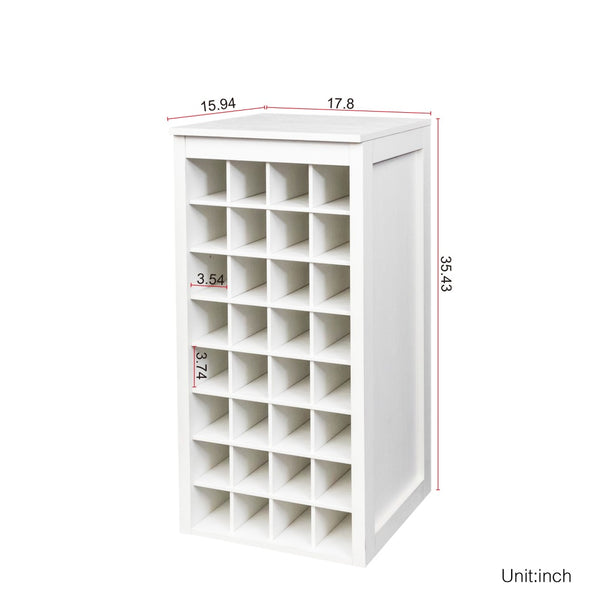 English Elm White Modular 32 Bottle Wine Rack Cabinet Compact Tower for Dining or Home Bar W331P195806