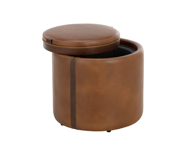 Sunpan BORELLI Storage Ottoman - Stylish Tobacco Tan Faux Leather & Autumn Chestnut Design for Versatile Use 109905V
