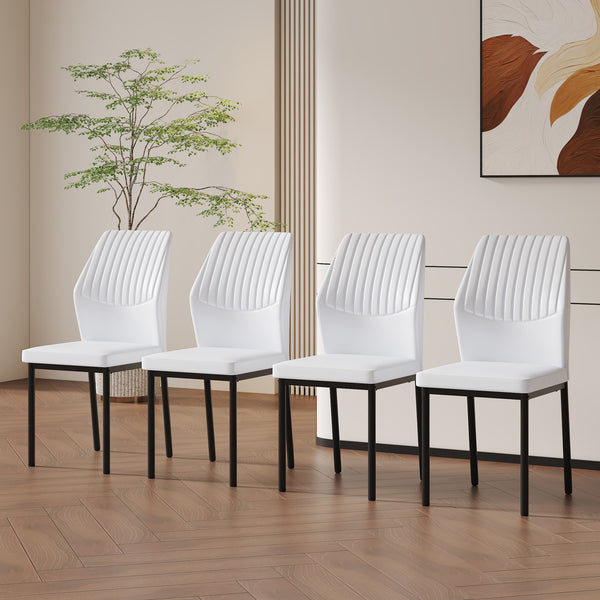 English Elm Luxury Modern White Pu Dining Chairs Set Of 4 - Ergonomic Design With Stylish Black Metal Legs W1151P282695