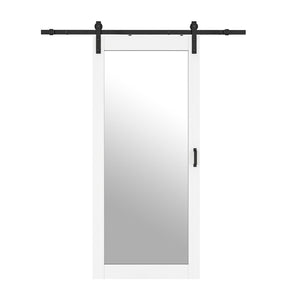 English Elm 30 in Matte Black Steel Sliding Barn Door Frosted Glass Privacy Panel with Hardware White B2763P483226