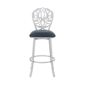 English Elm Xadriel 30" Barstool in Brushed Stainless with Gray Faux Leather, 360° Swivel, Round Footrest Durable Elegance B2736P268562