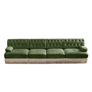 English Elm 135" Modular Chesterfield Sectional Sofa Velvet Tufted Tassel Skirt Lounge Seating Green W714S01710