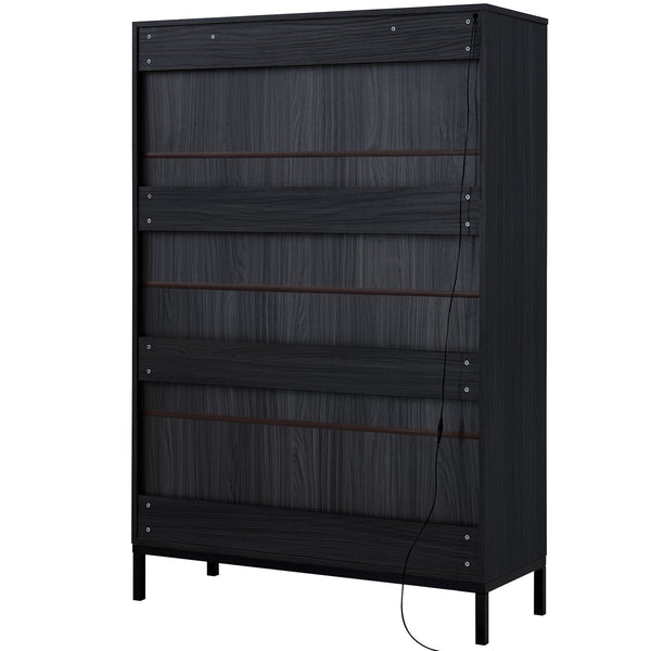 English Elm 60'' Tall Display Cabinet with LED Lighting, Tempered Glass Doors, 4 Adjustable Shelves & Drawers Black N845P261801B