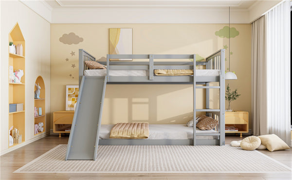 English Elm Twin Over Kids Bunk Bed with Slide Ladder Pine Frame White Finish LT000108AAE-1