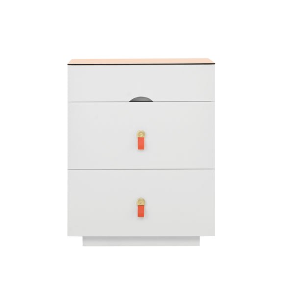 English Elm 3-Drawer 30" Nightstand with LED Light & Remote, Glass Top Jewelry Organizer, 3 Spacious Drawers White N733P304515K