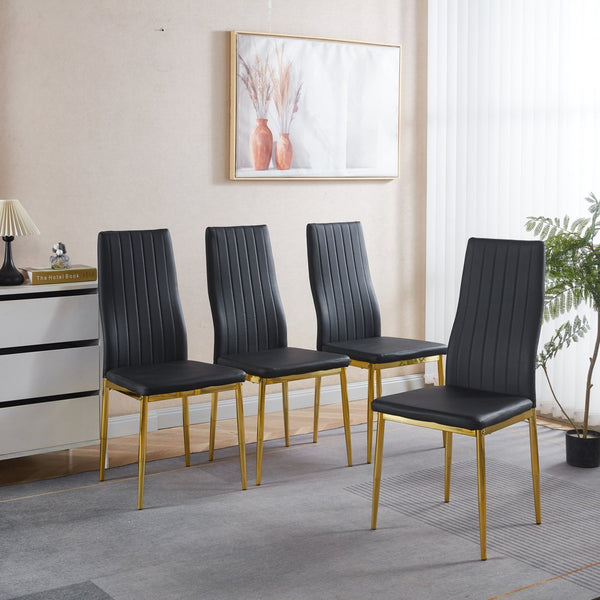 English Elm Chair Chair Set Of 4 - Elegant Black Seat With Golden Legs | Modern Comfort For Dining & Gatherings W234P302683