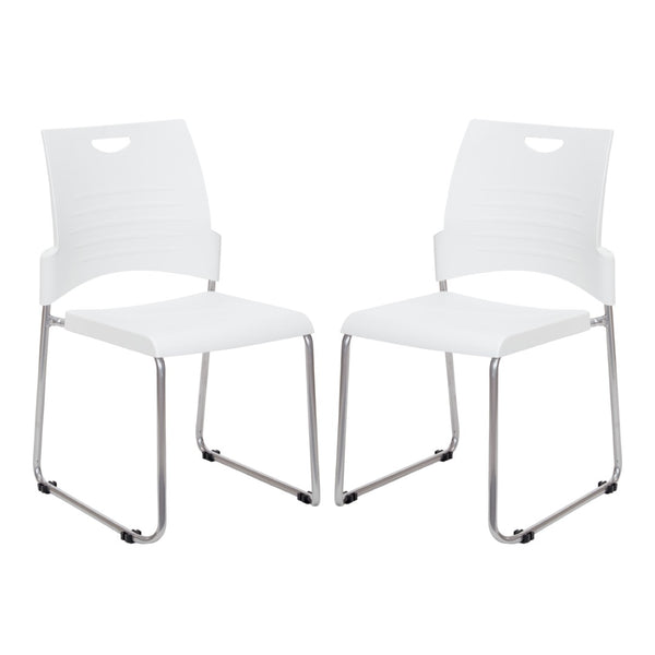 OSP Home Furnishings Sled Base Stackable Polyurethane Chair for Offices Lobbies and Classrooms White STC8302C2-11