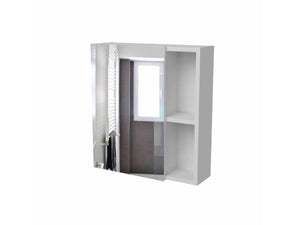 HomeRoots 18" White Wall-Mounted Accent Cabinet with Mirrored Glamour and Five Shelves for Stylish Storage 535005