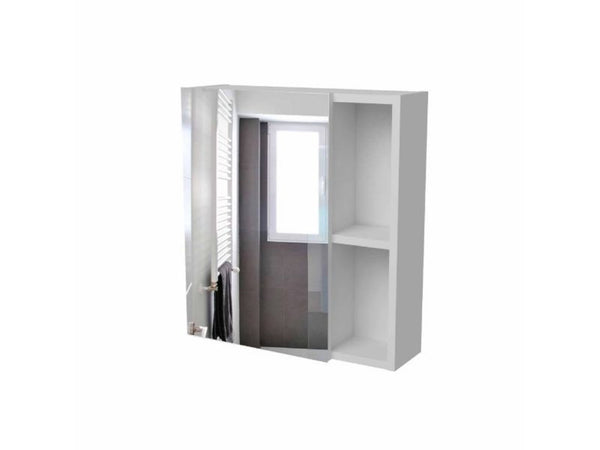 HomeRoots 18" White Wall-Mounted Accent Cabinet with Mirrored Glamour and Five Shelves for Stylish Storage 535005