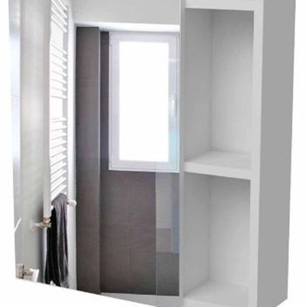 HomeRoots 18" White Wall-Mounted Accent Cabinet with Mirrored Glamour and Five Shelves for Stylish Storage 535005