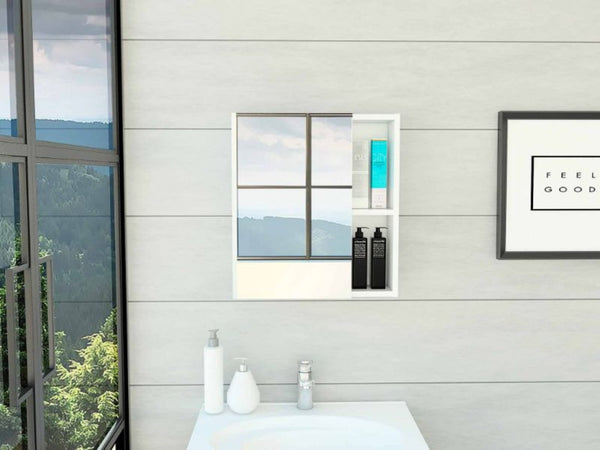HomeRoots 18" White Wall-Mounted Accent Cabinet with Mirrored Glamour and Five Shelves for Stylish Storage 535005