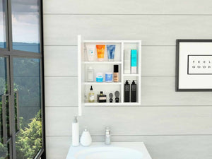 HomeRoots 18" White Wall-Mounted Accent Cabinet with Mirrored Glamour and Five Shelves for Stylish Storage 535005