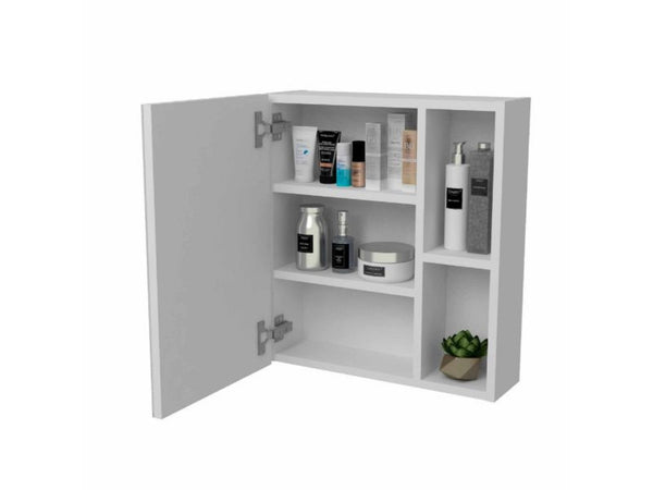 HomeRoots 18" White Wall-Mounted Accent Cabinet with Mirrored Glamour and Five Shelves for Stylish Storage 535005