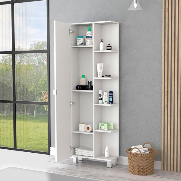 HomeRoots 20" White Accent Cabinet - Stylish Modern Storage with 9 Versatile Shelves for Any Room Decor 535009