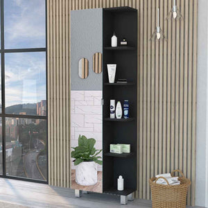 HomeRoots 20" Black Accent Cabinet - Modern Glam Storage with 9 Shelves for Stylish Home Organization 535011