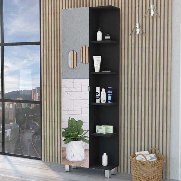 HomeRoots 20" Black Accent Cabinet - Modern Glam Storage with 9 Shelves for Stylish Home Organization 535011