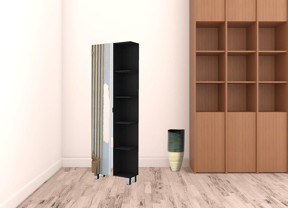 HomeRoots 20" Black Accent Cabinet - Modern Glam Storage with 9 Shelves for Stylish Home Organization 535011