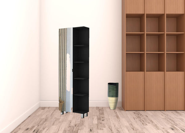 HomeRoots 20" Black Accent Cabinet - Modern Glam Storage with 9 Shelves for Stylish Home Organization 535011