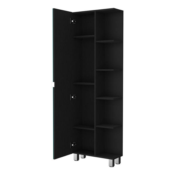 HomeRoots 20" Black Accent Cabinet - Modern Glam Storage with 9 Shelves for Stylish Home Organization 535011