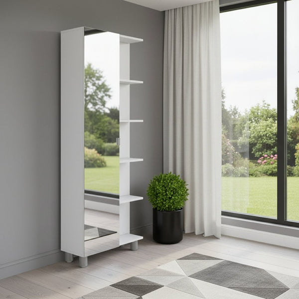 HomeRoots 62" White Wood Accent Cabinet – Sleek Storage Solution with Mirrored Finish for Modern Spaces 535012