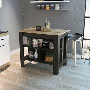 Homeroots Black And Oak 41" Kitchen Island With Storage  Manufactured Wood 535021