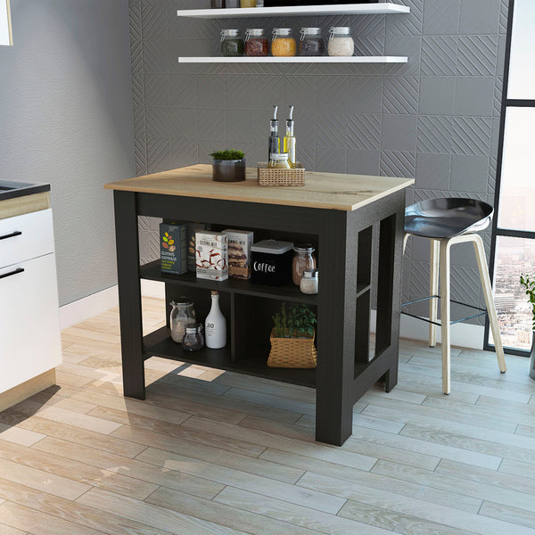 Homeroots Black And Oak 41" Kitchen Island With Storage  Manufactured Wood 535021