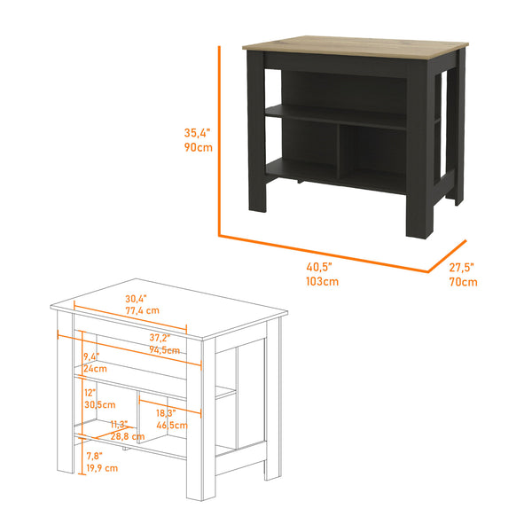 Homeroots Black And Oak 41" Kitchen Island With Storage  Manufactured Wood 535021