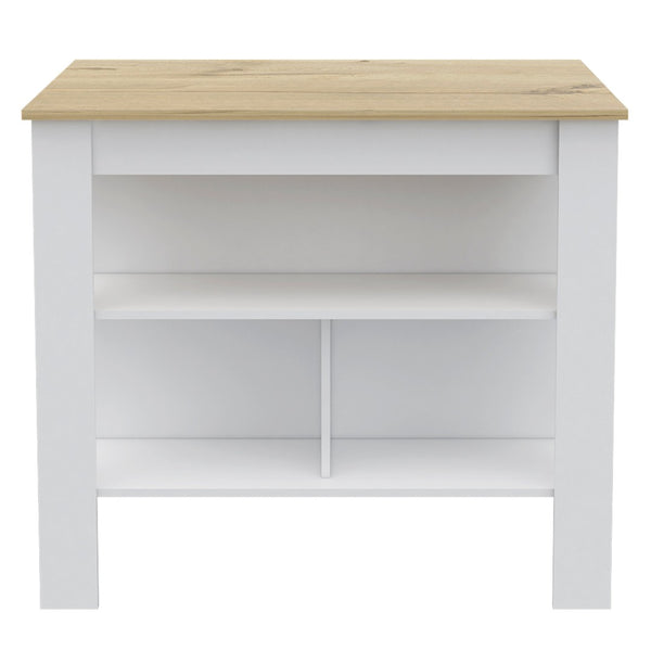 HomeRoots White Kitchen Island with Oak Top – Stylish Storage Solution for Modern and Farmhouse Decor! 535023