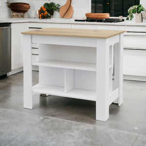 HomeRoots White Kitchen Island with Oak Top – Stylish Storage Solution for Modern and Farmhouse Decor! 535023