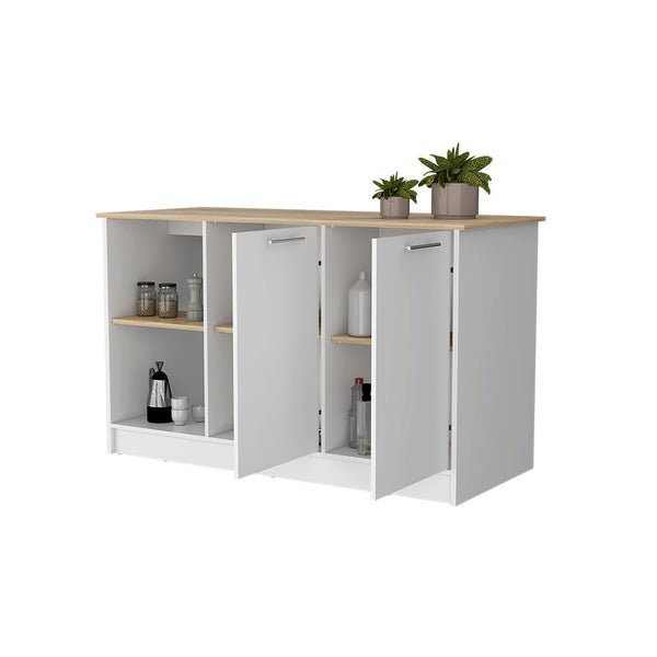 Homeroots White And Oak 59" Kitchen Island With Storage  Manufactured Wood 535025