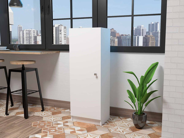 HomeRoots 47" Modern White Wood Pantry Closet - Stylish Storage Solution with 3 Shelves for Any Space! 535033