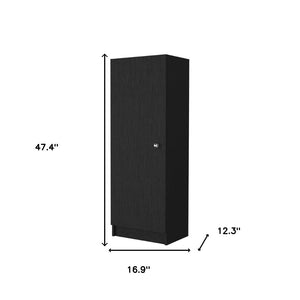 HomeRoots 47" Black Wood Pantry Cabinet - Stylish Storage Solution with 3 Shelves for Modern Kitchens & Utility Spaces 535034