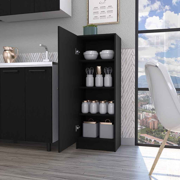 HomeRoots 47" Black Wood Pantry Cabinet - Stylish Storage Solution with 3 Shelves for Modern Kitchens & Utility Spaces 535034