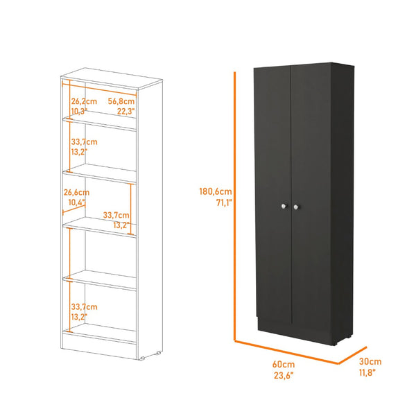 HomeRoots 71" Black Wood Pantry Cabinet – Stylish Space-Saving Storage with Adjustable Shelves for Any Room 535036