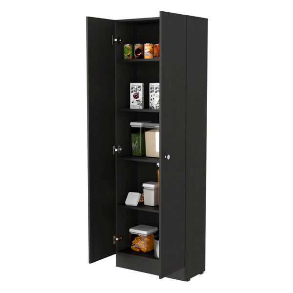 HomeRoots 71" Black Wood Pantry Cabinet – Stylish Space-Saving Storage with Adjustable Shelves for Any Room 535036