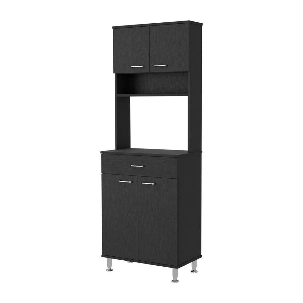 HomeRoots 67" Modern Black Wood Storage Closet – Sleek Pantry Organizer with 3 Shelves for Compact Spaces 535041