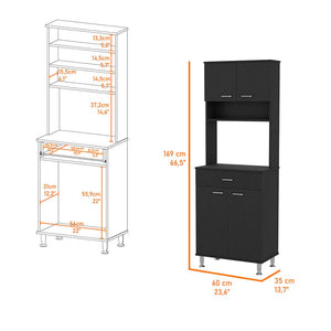 HomeRoots 67" Modern Black Wood Storage Closet – Sleek Pantry Organizer with 3 Shelves for Compact Spaces 535041