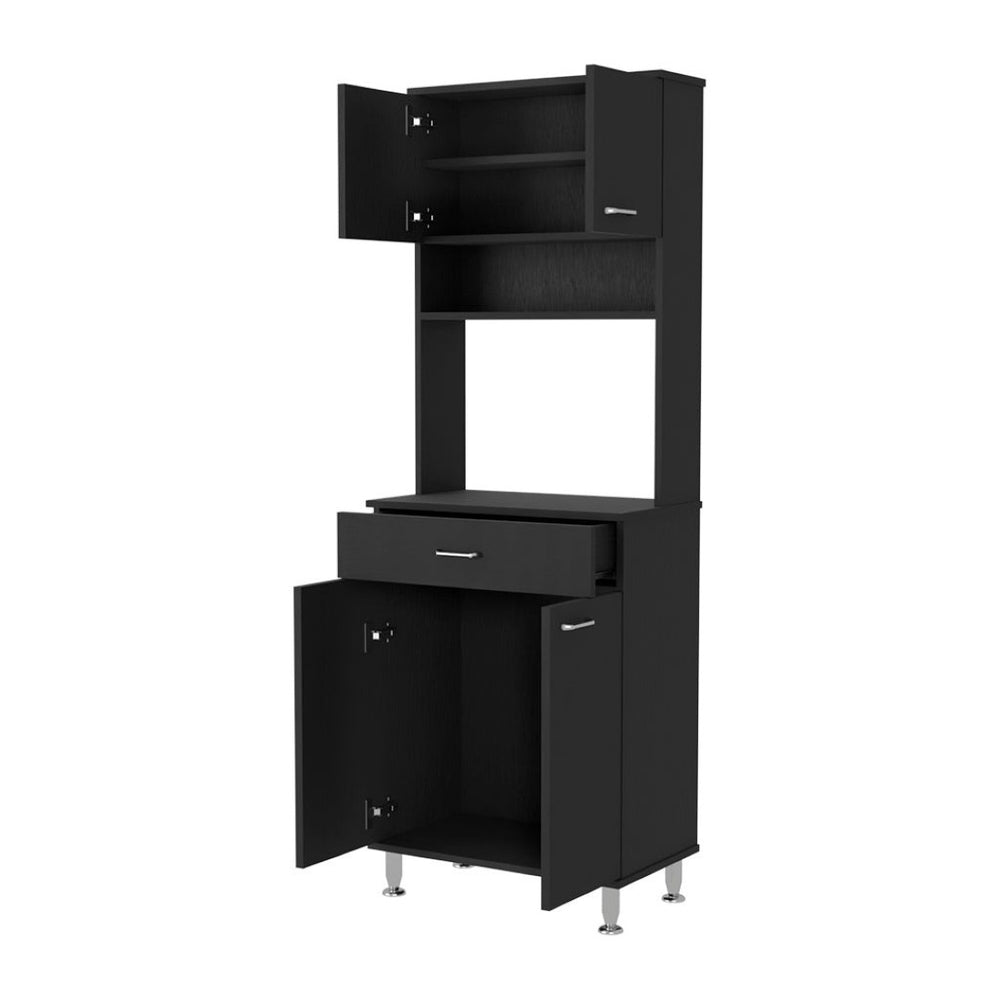 HomeRoots 67" Modern Black Wood Storage Closet – Sleek Pantry Organizer with 3 Shelves for Compact Spaces 535041