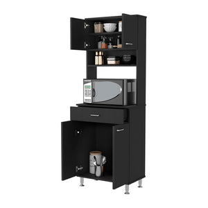 HomeRoots 67" Modern Black Wood Storage Closet – Sleek Pantry Organizer with 3 Shelves for Compact Spaces 535041